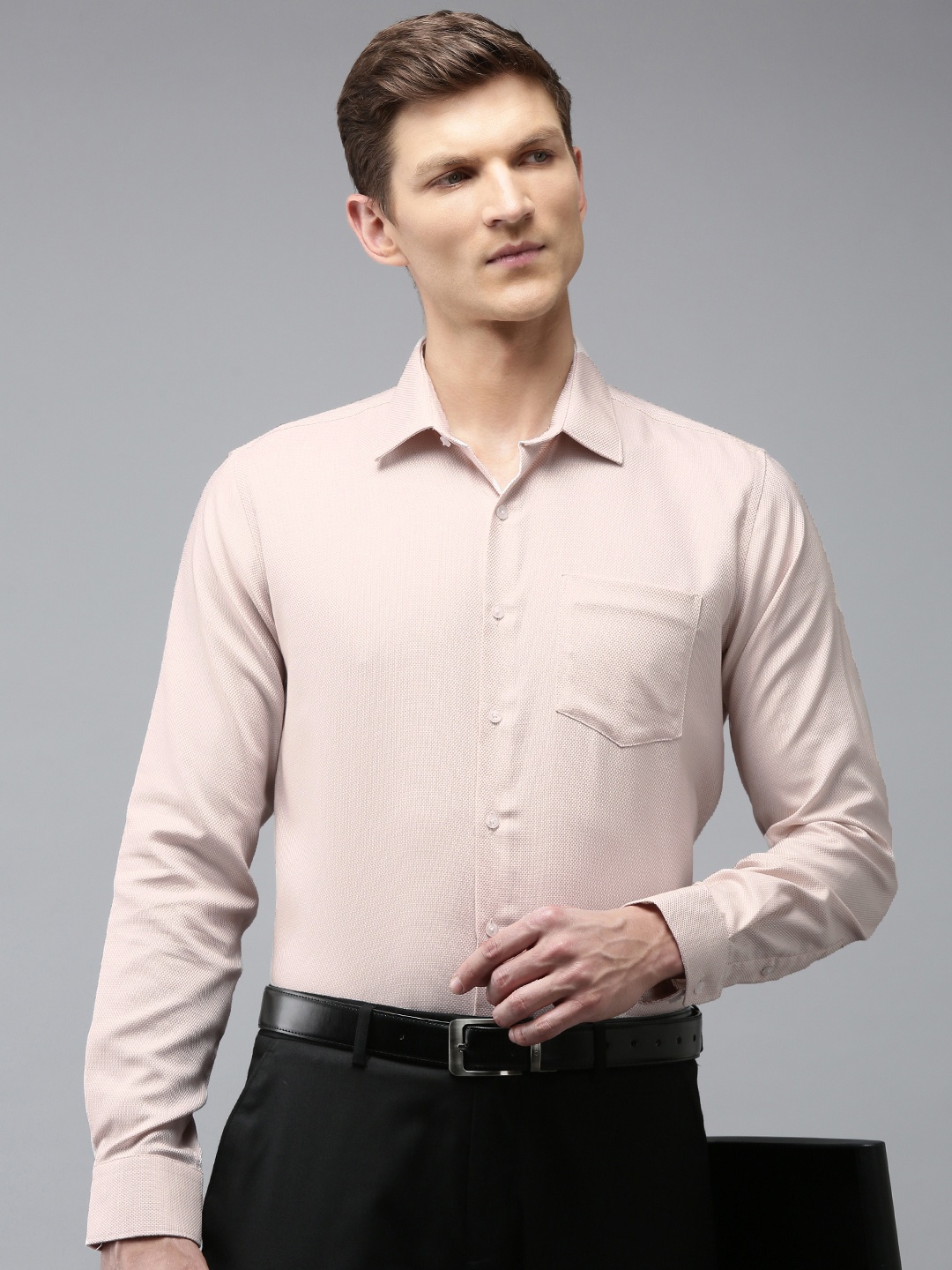 

Van Heusen Self Design Slim Fit Opaque Pure Cotton Formal Shirt, Beige
