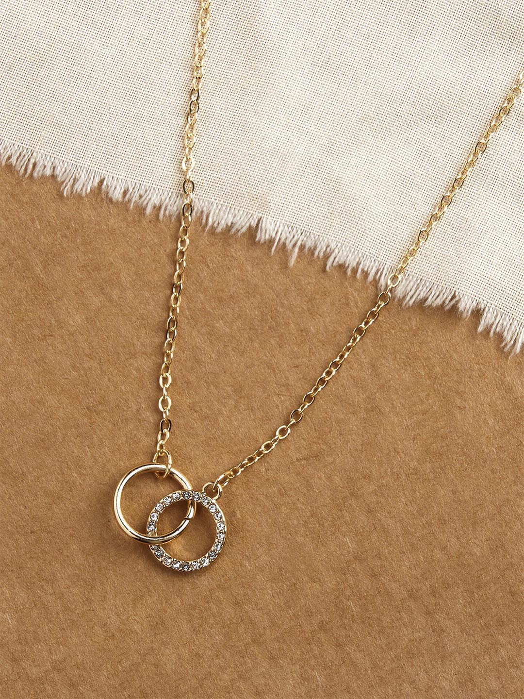 

Accessorize Metal Stone Studded Linked Circular Minimal Chain, Gold