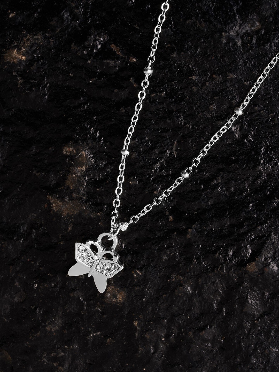 

Accessorize Stone-Studded Butterfly Pendant with Chain, Silver