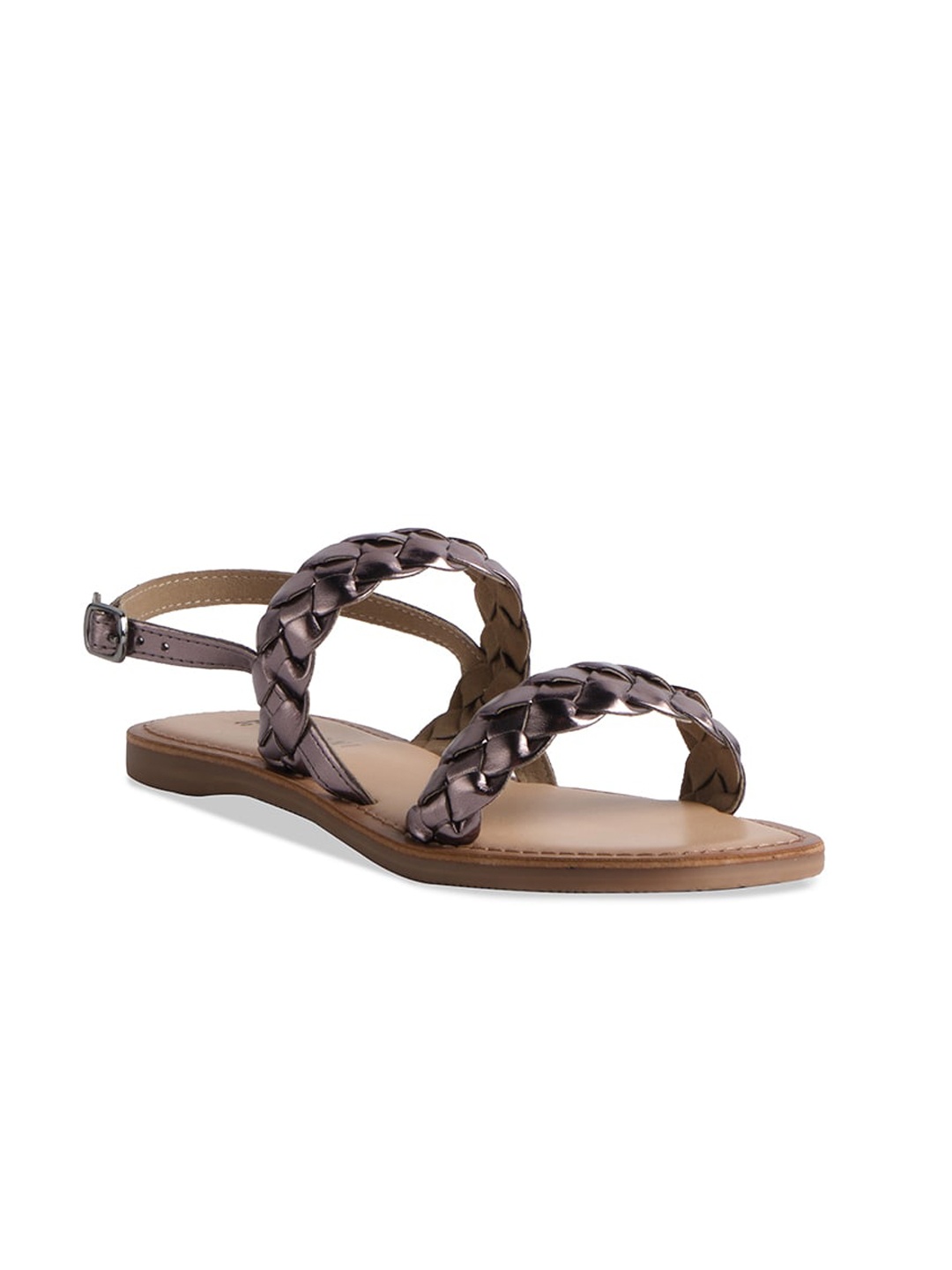 

ERIDANI Textured Open Toe Flats, Grey