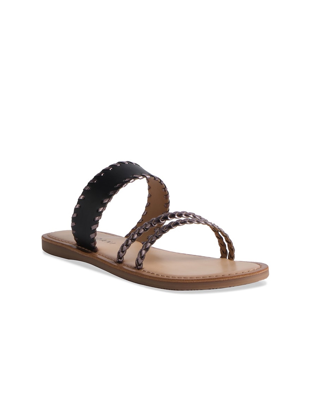 

ERIDANI Textured Open Toe Flats, Grey