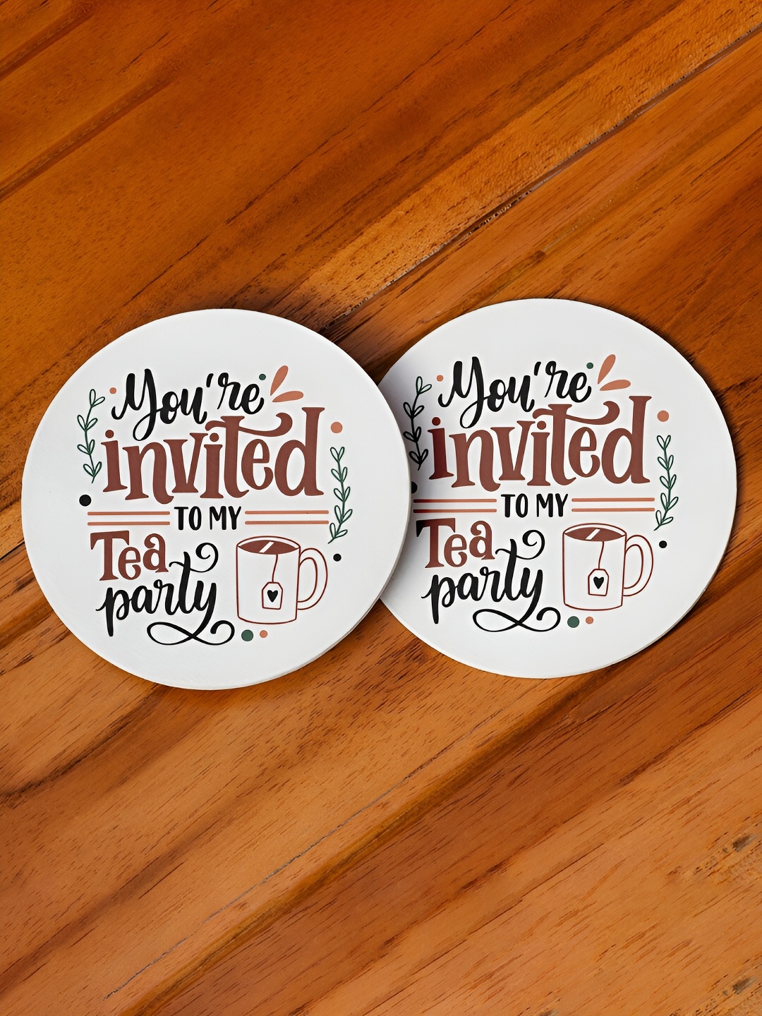 

DecorTwist 2-Pcs White & Maroon Printed Magnetic Coasters