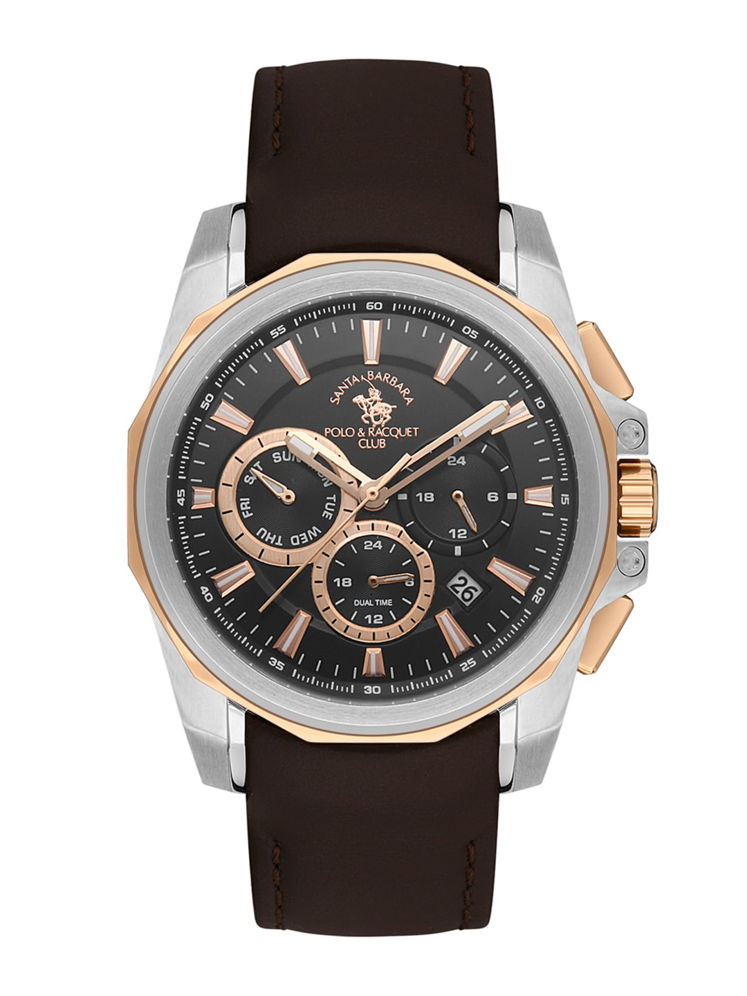 

SANTA BARBARA POLO & RACQUET CLUB Men Leather Straps Analogue Chronograph Watch 10511, Brown