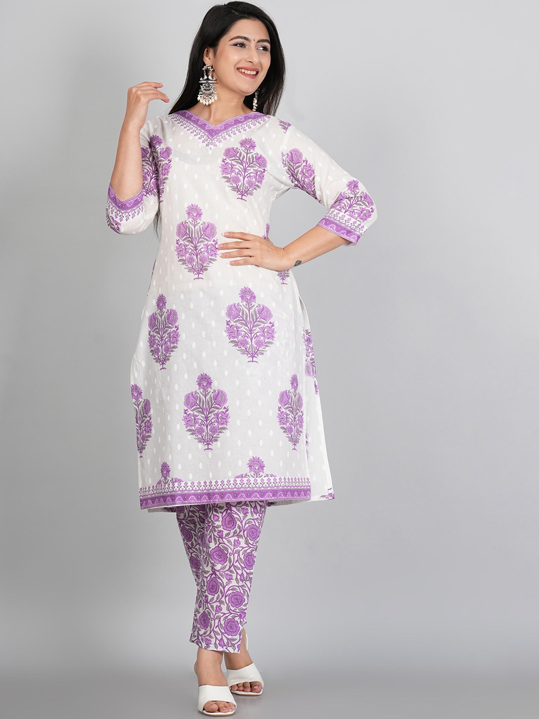 

P3D CREATION Printed Regular Pure Cotton Kurta with Trousers & Dupatta, Purple