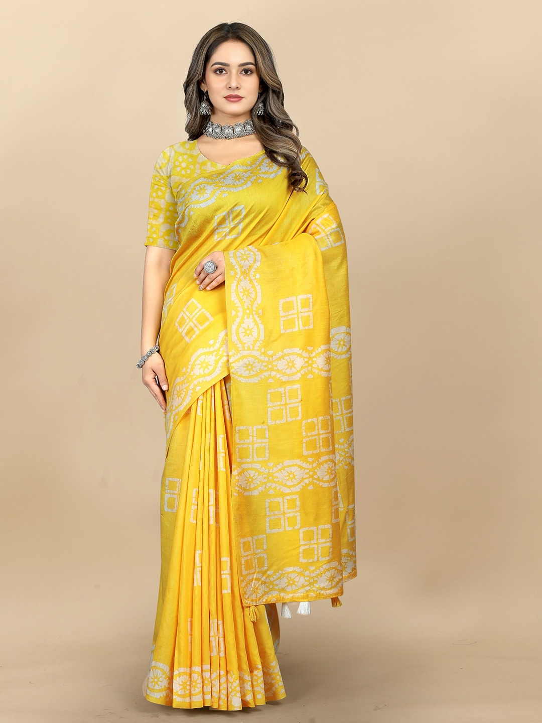 

Mitera Batik Pure Cotton Saree, Yellow