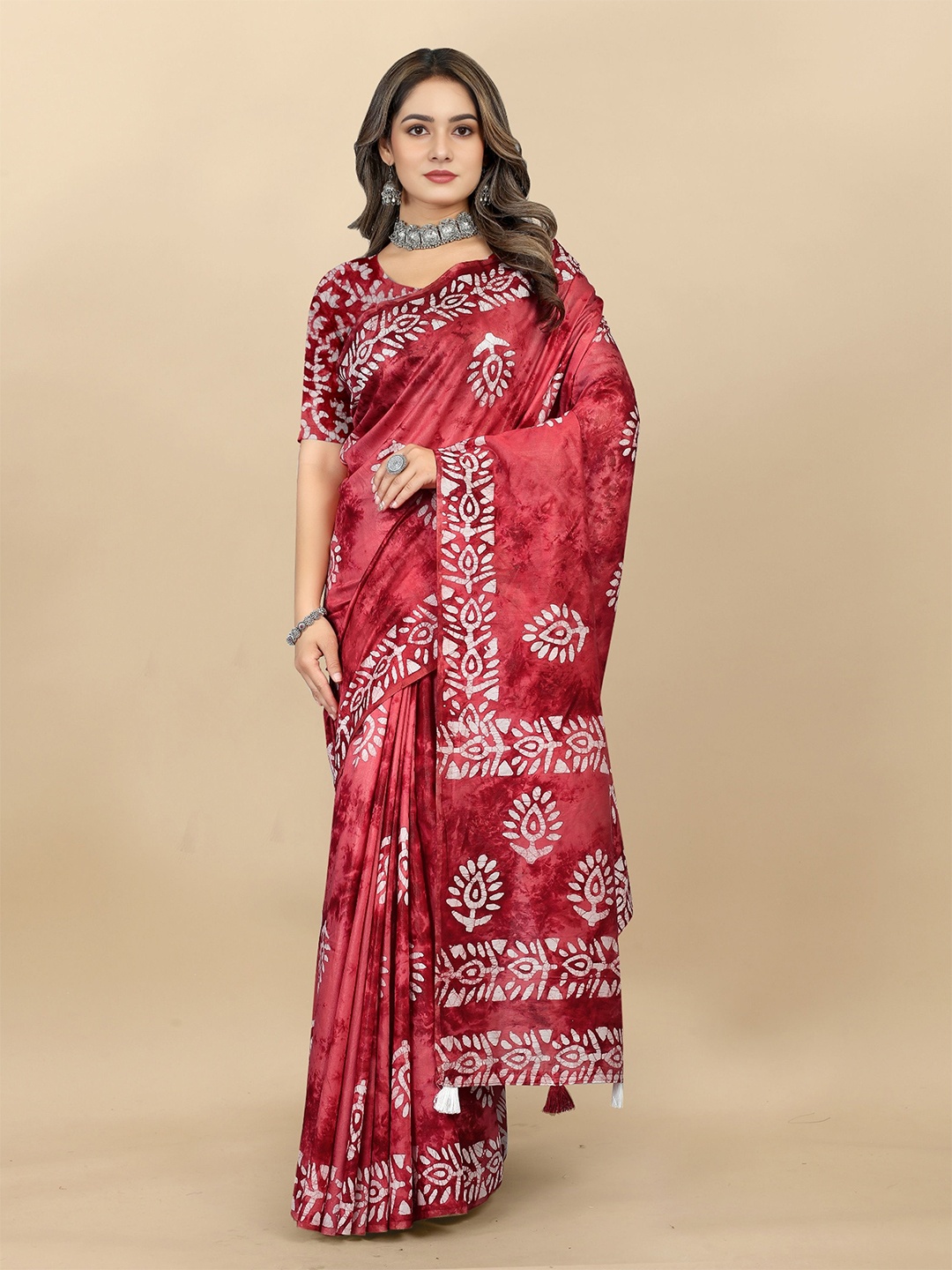 

Mitera Batik Pure Cotton Saree, Red