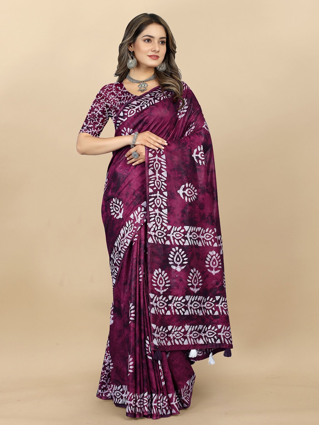 

Mitera Batik Pure Cotton Saree, Purple