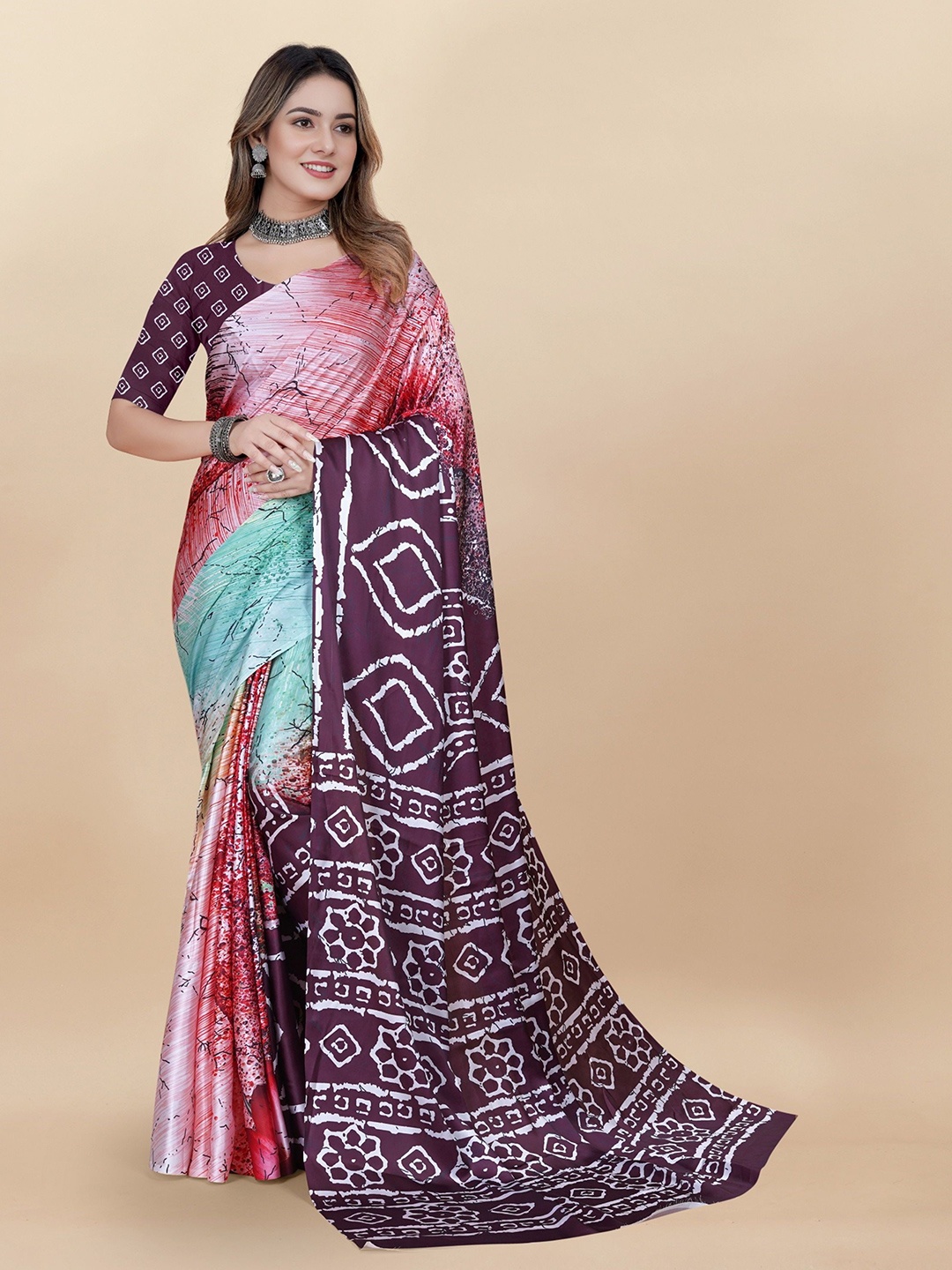 

Mitera Ethnic Motifs Satin Saree, Purple