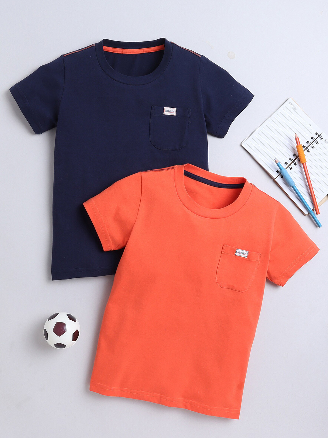 

BAESD Boys Pack Of 2 Round Neck Short Sleeves Pure Cotton T-shirts, Orange