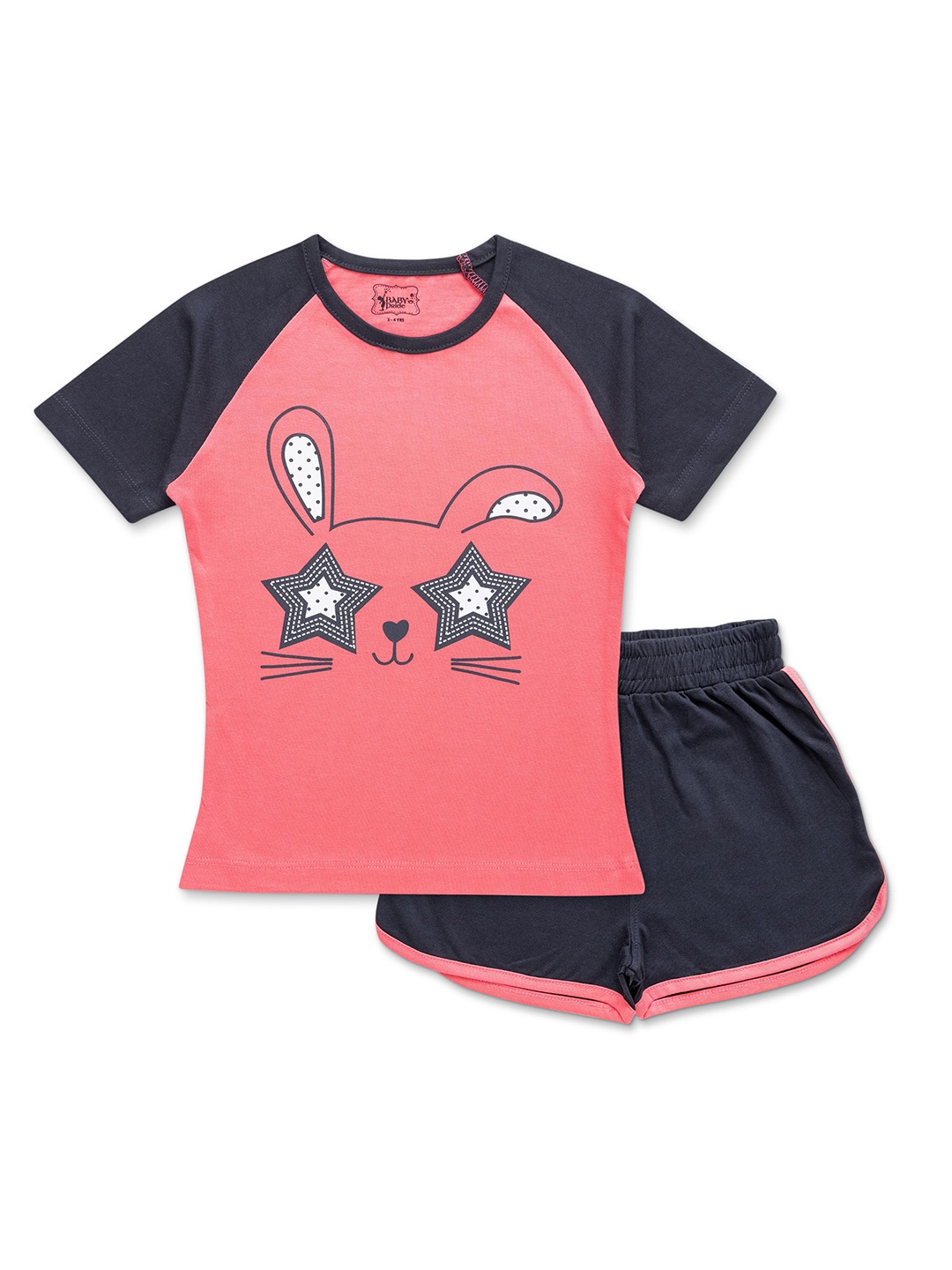 

BAESD Girls Printed Pure Cotton T-shirt With Short, Pink