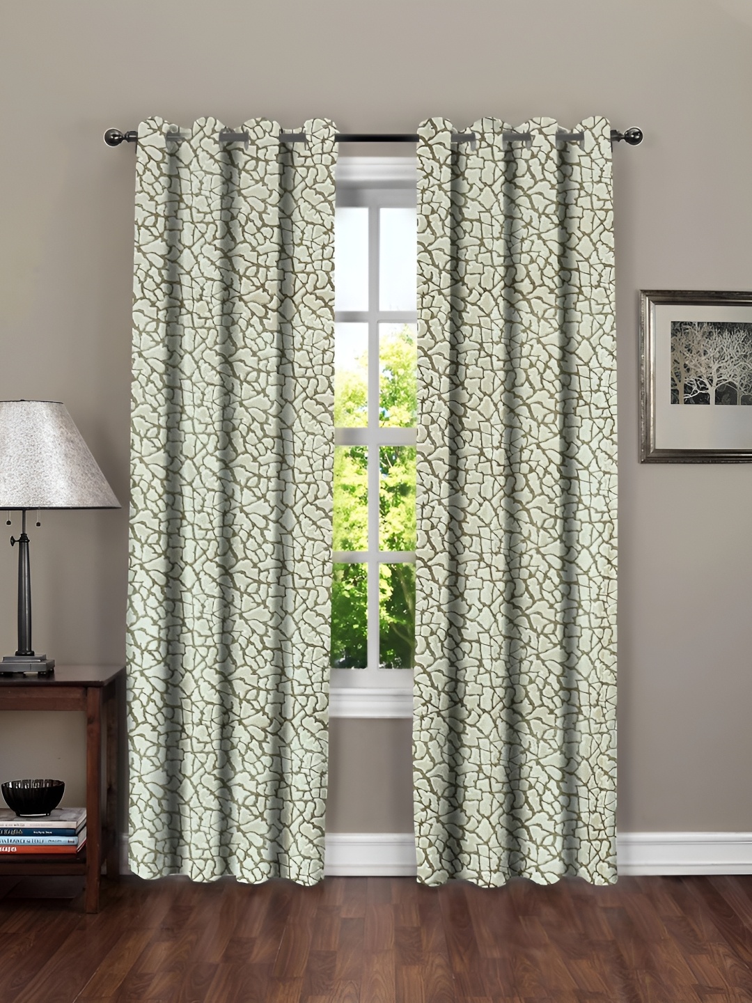 

RRC Grey & White 2 Pieces Abstract Printed Microfiber Cotton Room Darkening Door Curtains