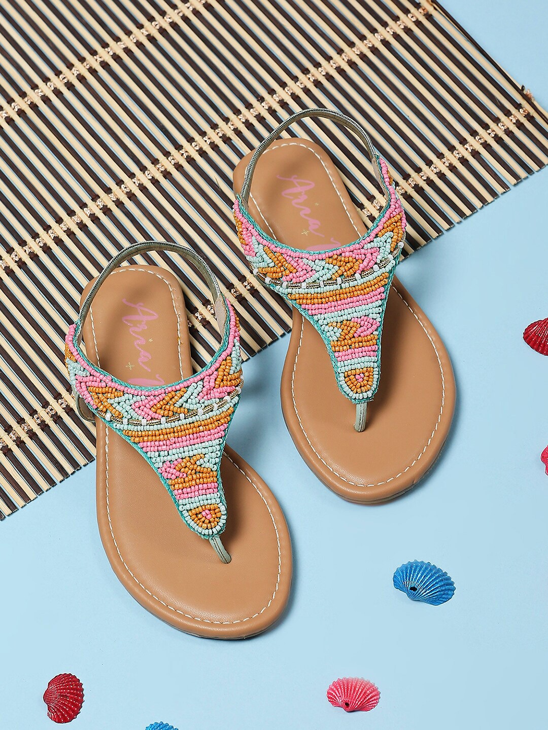

Aria Nica Girls Embellished Open Toe Flats, Brown