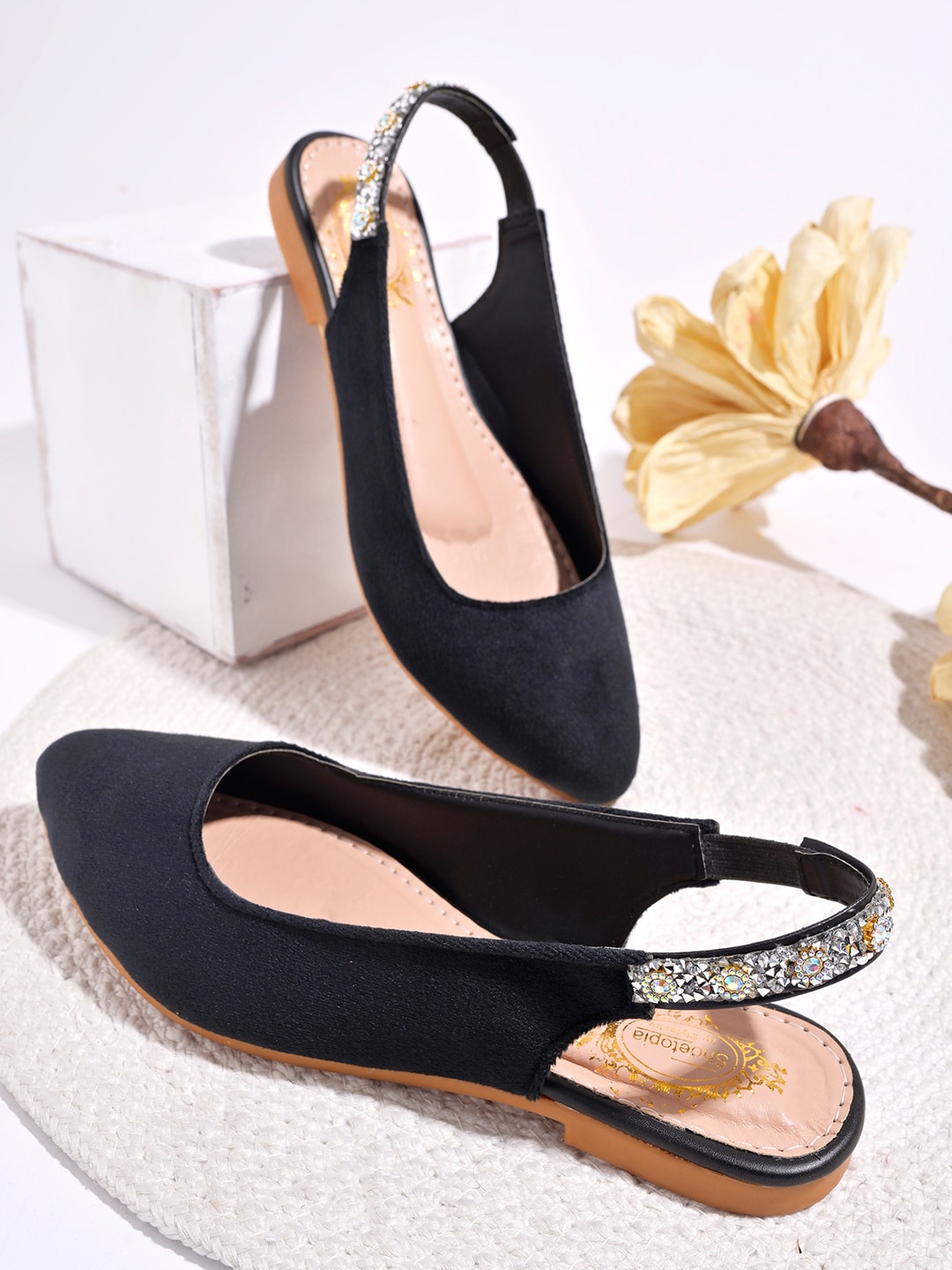 

Shoetopia Girls Embellished Suede Mules, Black
