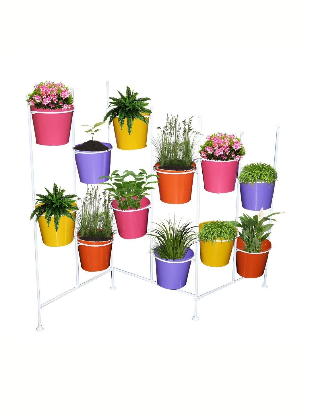 

ascent homes White & Yellow 13 Pieces Planter Stand with Planters