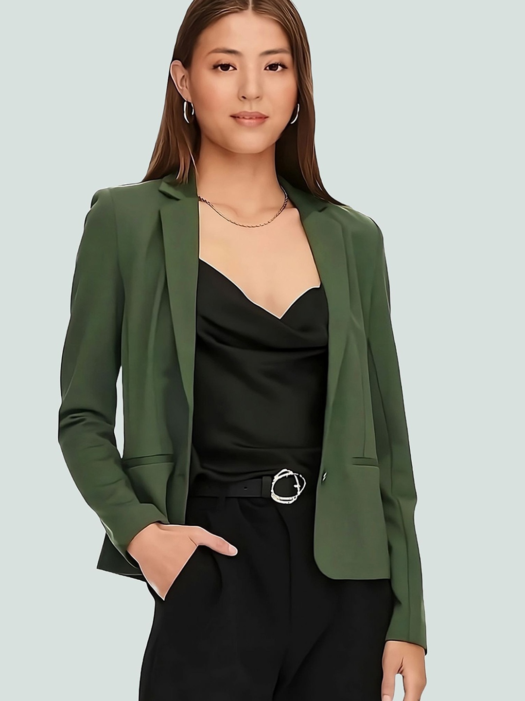 BAESD Long Sleeves Single-Breasted Casual Blazer, Olive