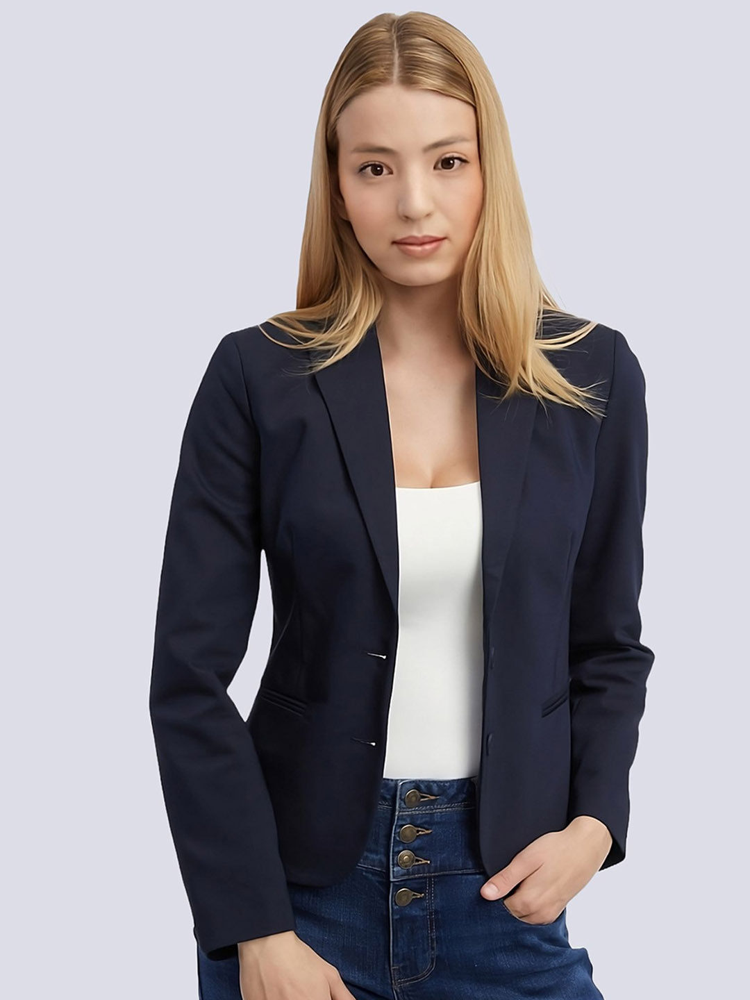 

BAESD Notched Lapel Single-Breasted Casual Blazer, Navy blue