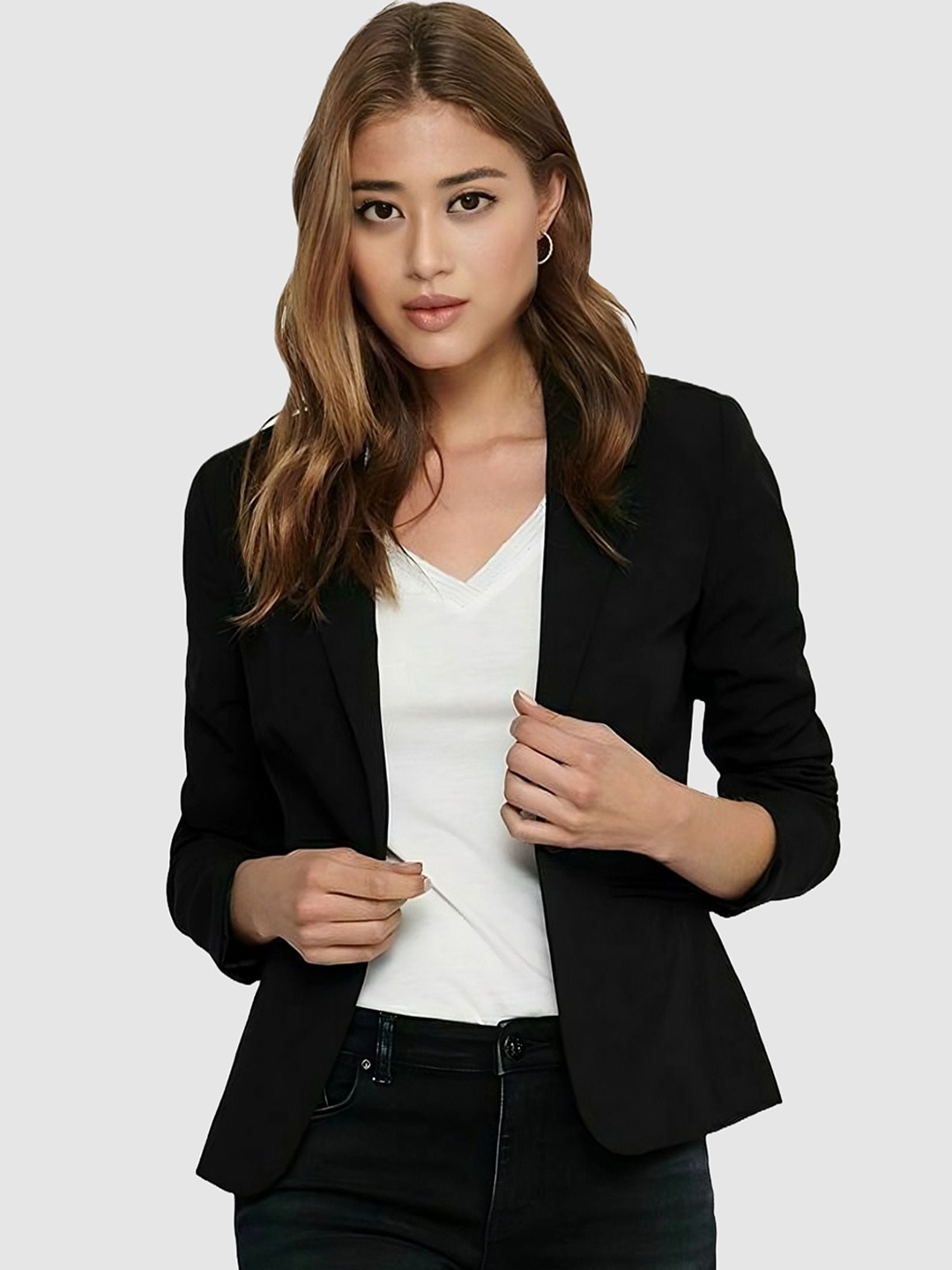 

BAESD Notched Lapel Single-Breasted Casual Blazer, Black