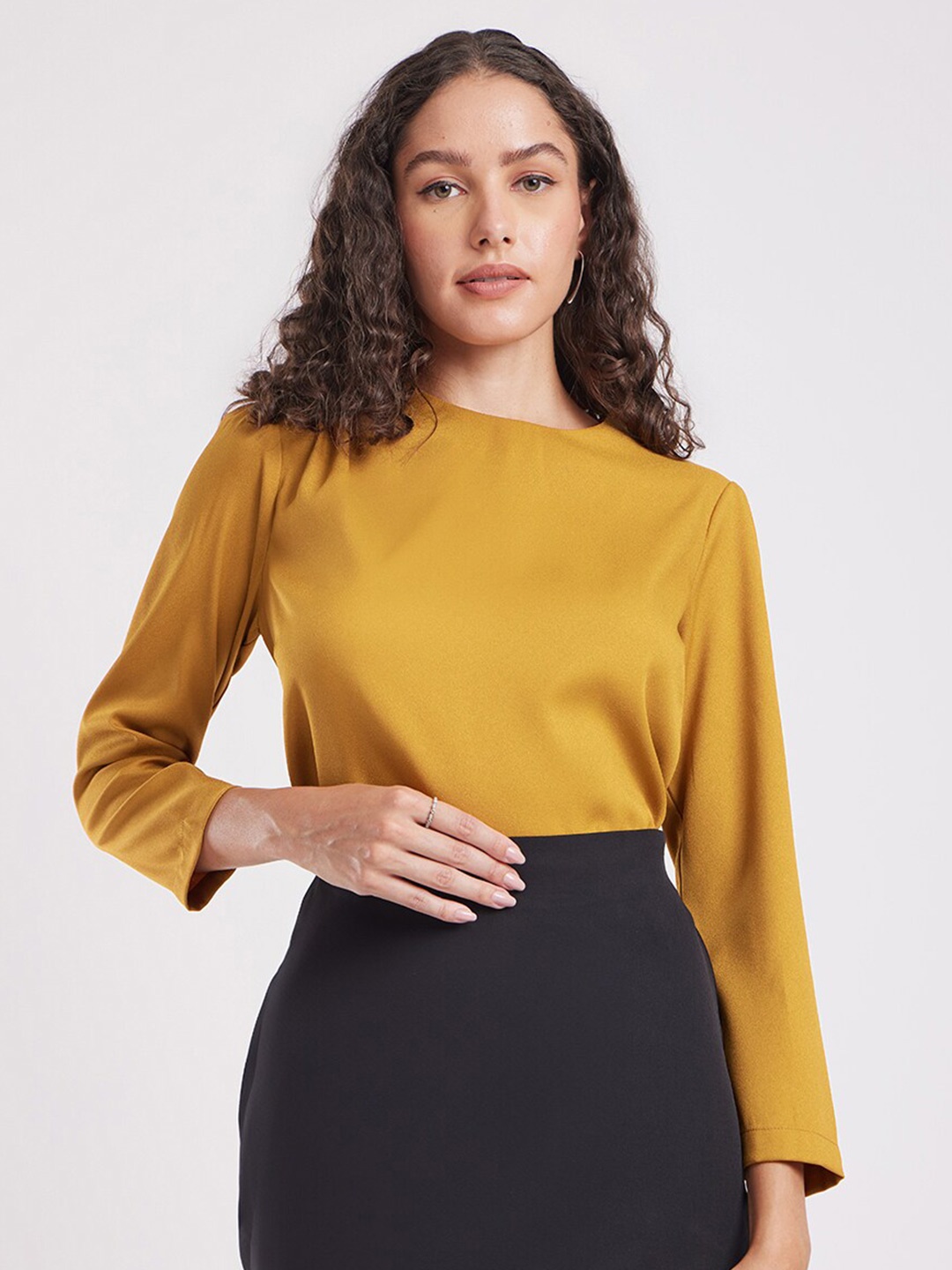 

FableStreet Puff Sleeves Gather Detail Top, Mustard