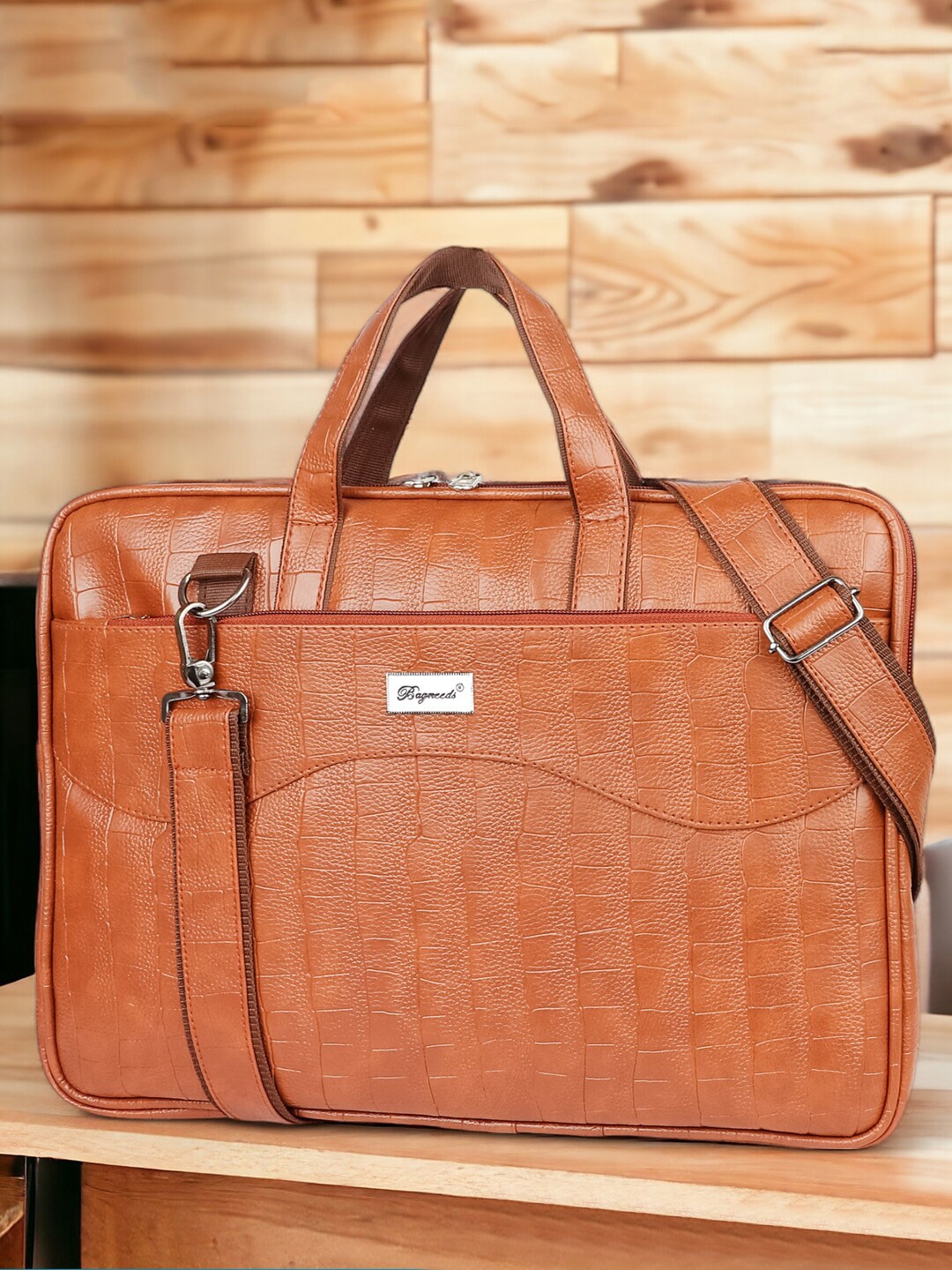 

bagneeds Textured Laptop Bag, Tan