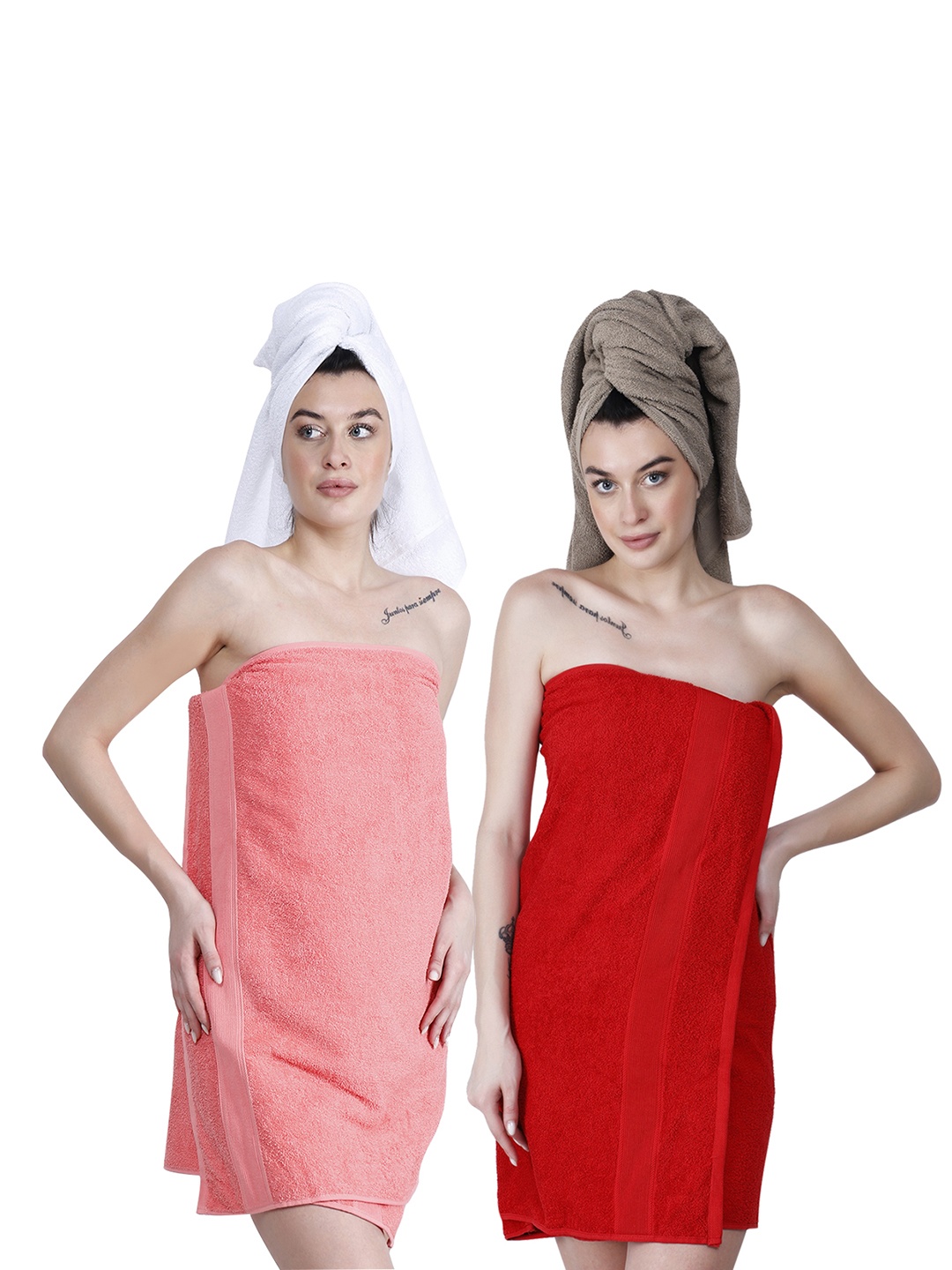 

Dollar Socks Red & Peach-Coloured 2 Pieces Cotton 400 GSM Bath Towel