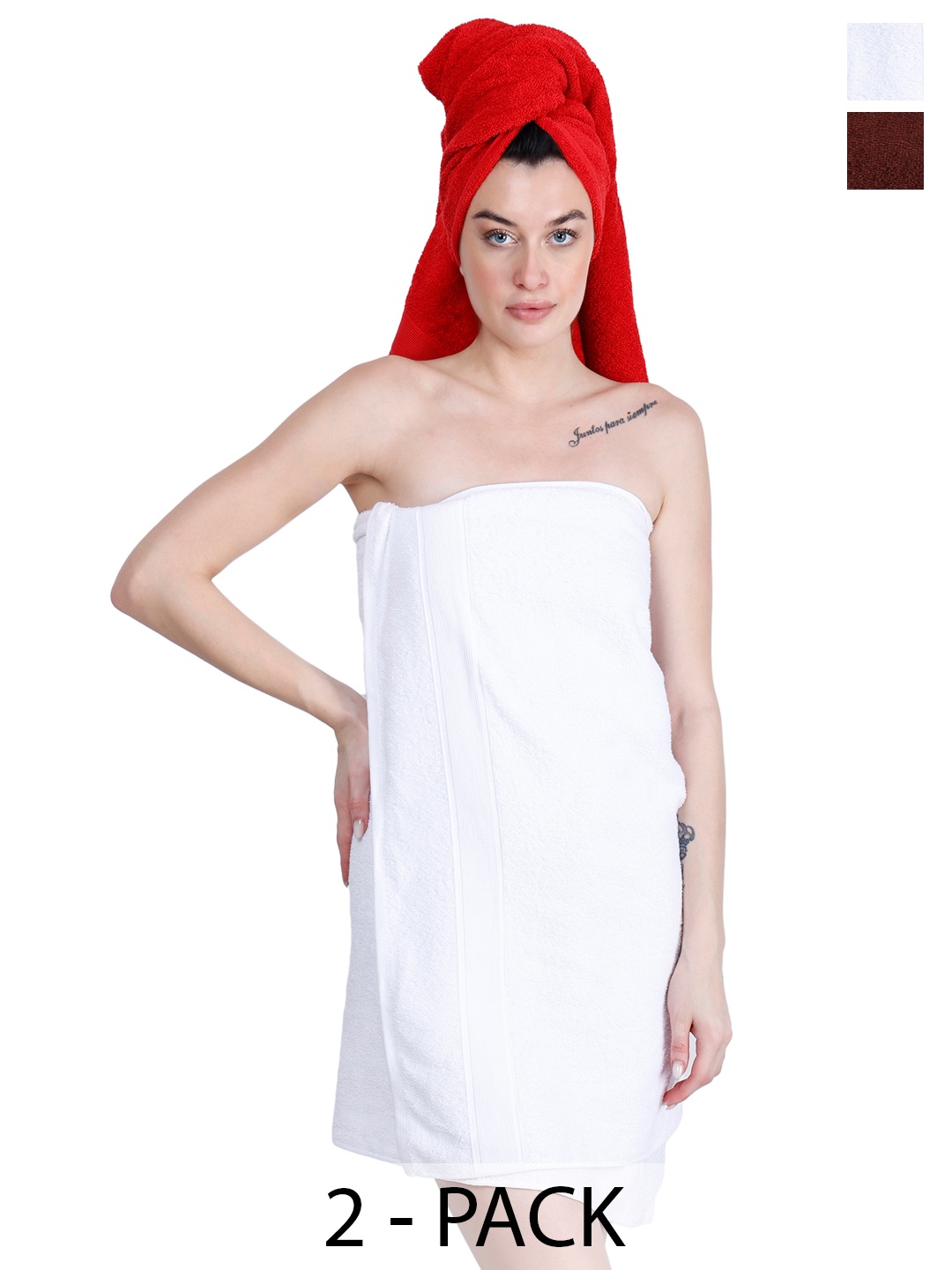 

Dollar Socks Maroon & White 2 Pieces Cotton 400 GSM Bath Towel