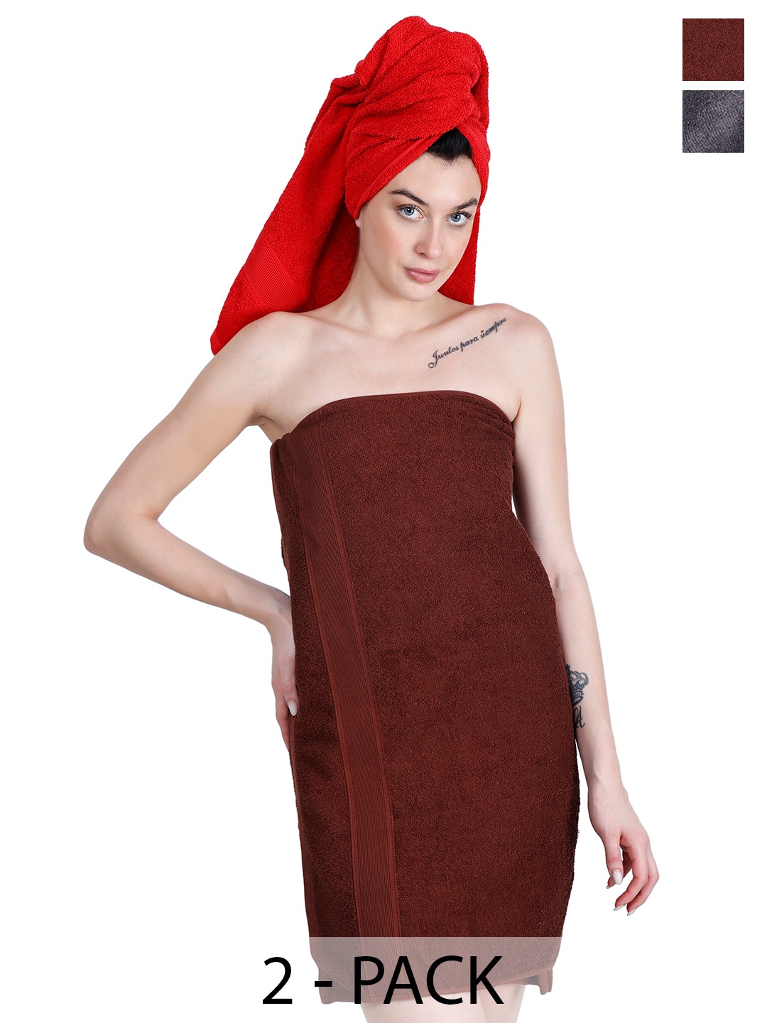 

Dollar Socks Grey & Maroon 2 Pieces Cotton 400 GSM Bath Towel
