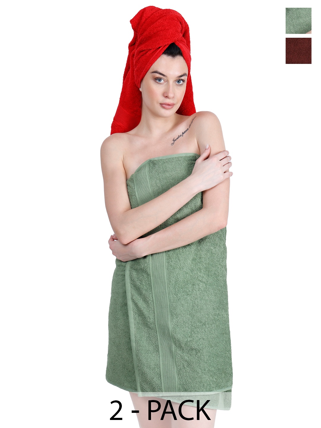 

Dollar Socks Green & Maroon 2 Pieces Cotton 400 GSM Bath Towels