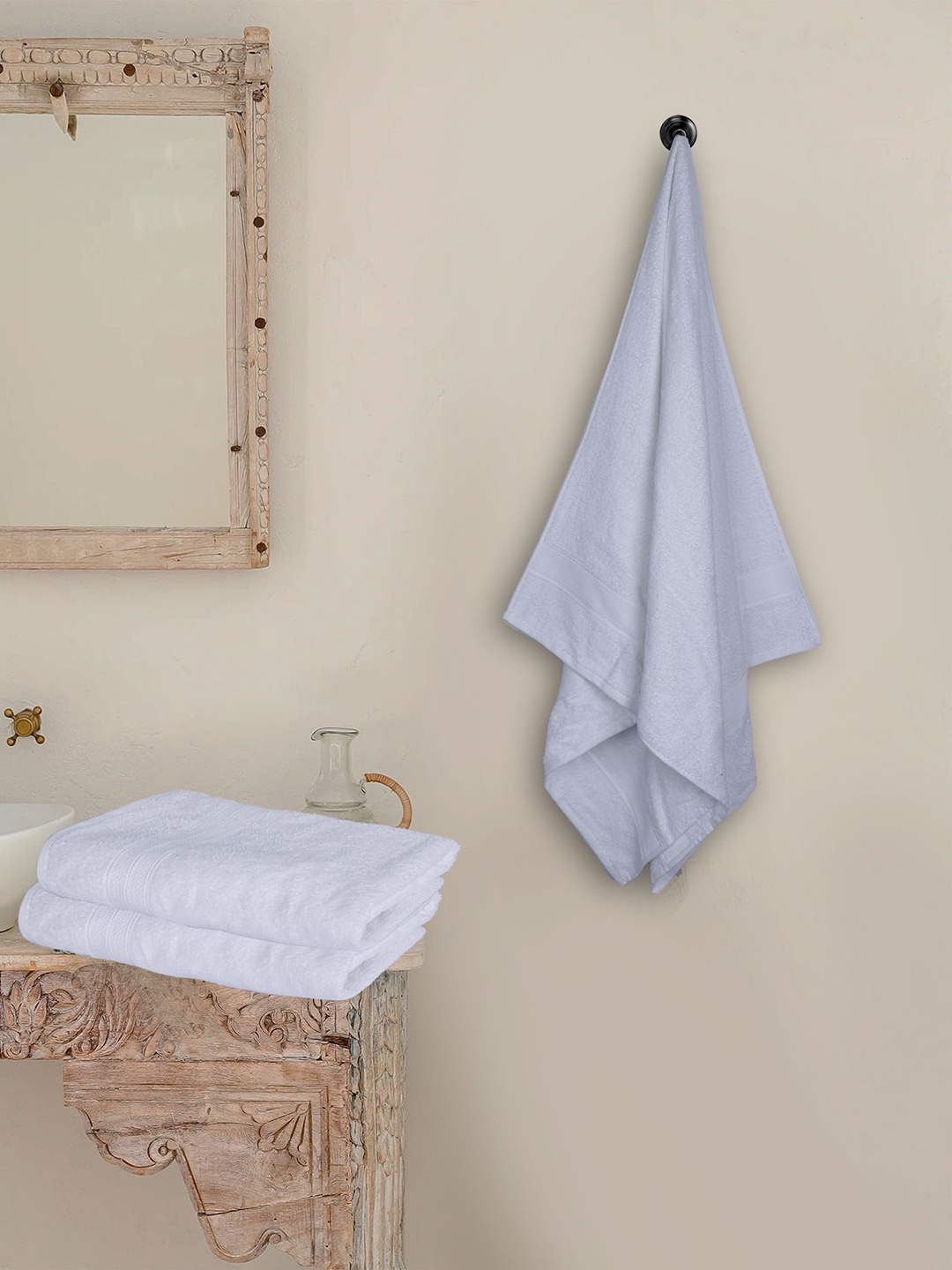 

Dollar Socks Pink & White 2 Pieces Cotton 400 GSM Bath Towels