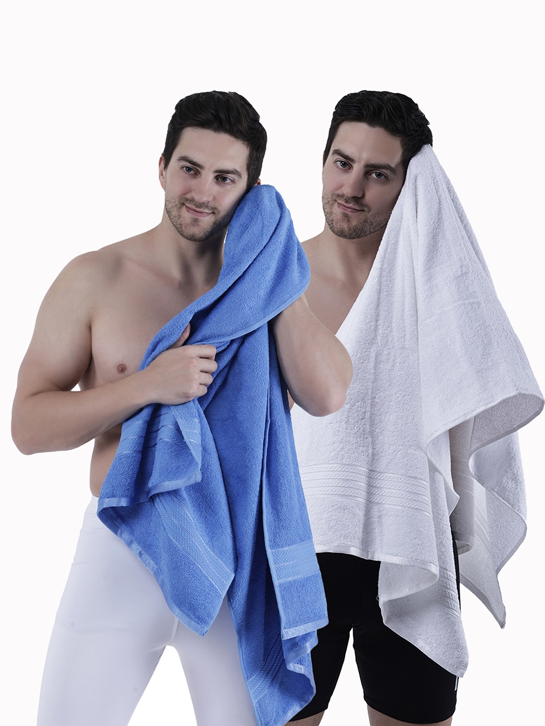 

Dollar Socks Blue & White 2 Pieces Cotton 400 GSM Bath Towel