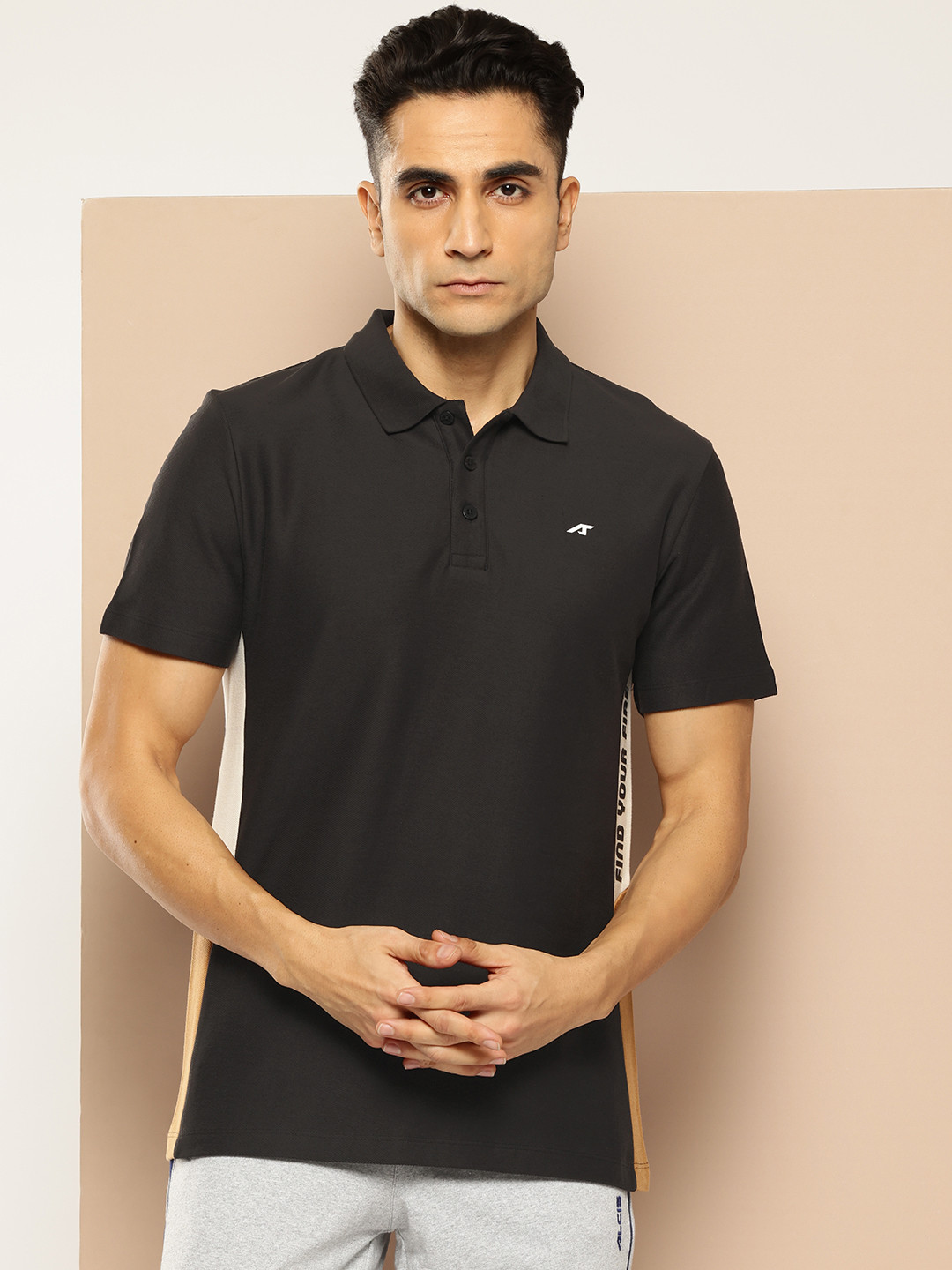 

Alcis Men Printed Polo Collar Anti-Statix & Drytech+ Pure Cotton Sports T-shirt, Black