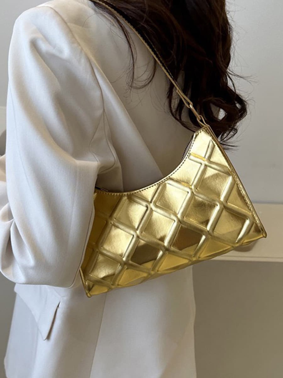 

Styli Diamond Metallic Shoulder Bag, Gold
