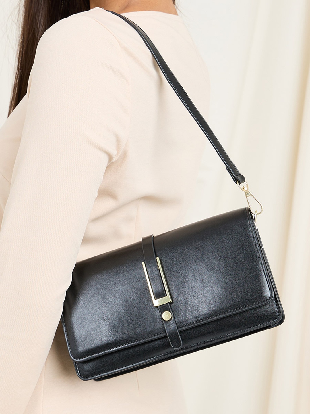 

Styli Gold-Tone Belted Shoulder Bag, Black