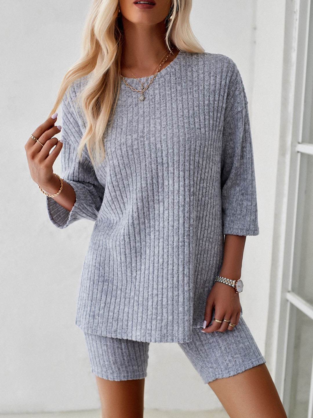

Mast & Harbour Grey Striped Top & Shorts Co-Ords