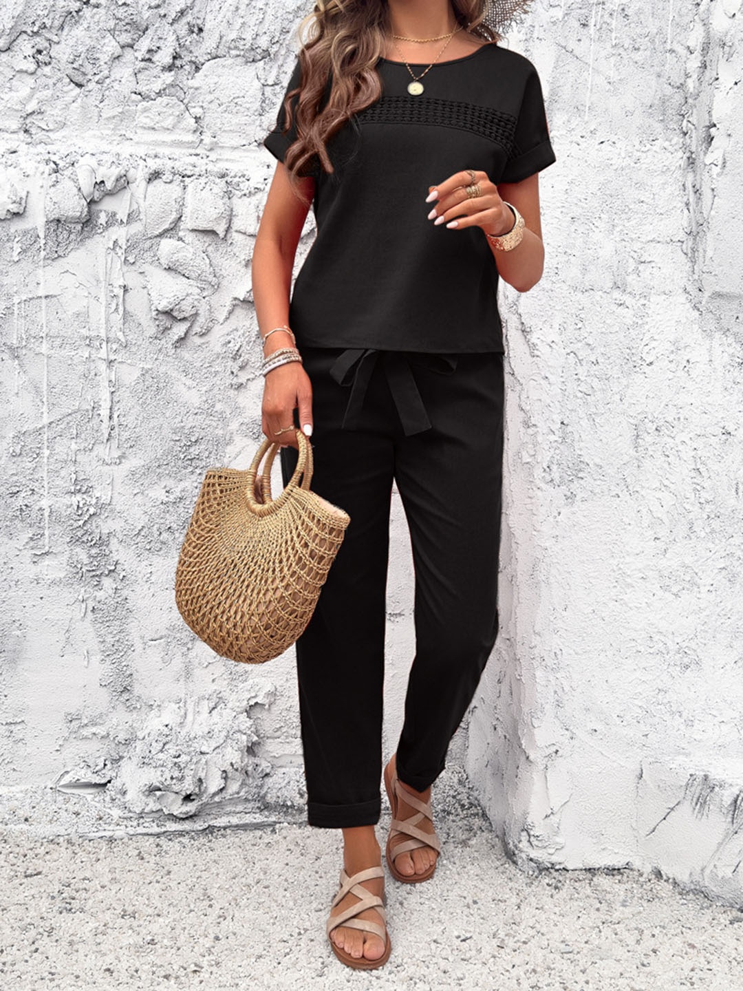 

Mast & Harbour Black Round Neck Short Sleeve Top And Trouser Co-Ords