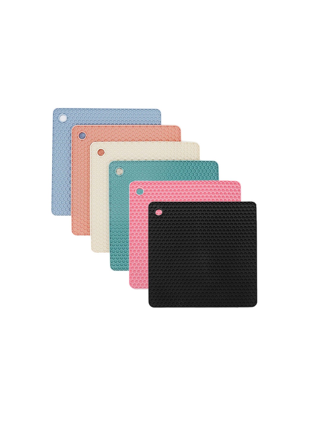 

P-Plus International Pink & Black 6 Pieces Textured Non-Slip Trivets