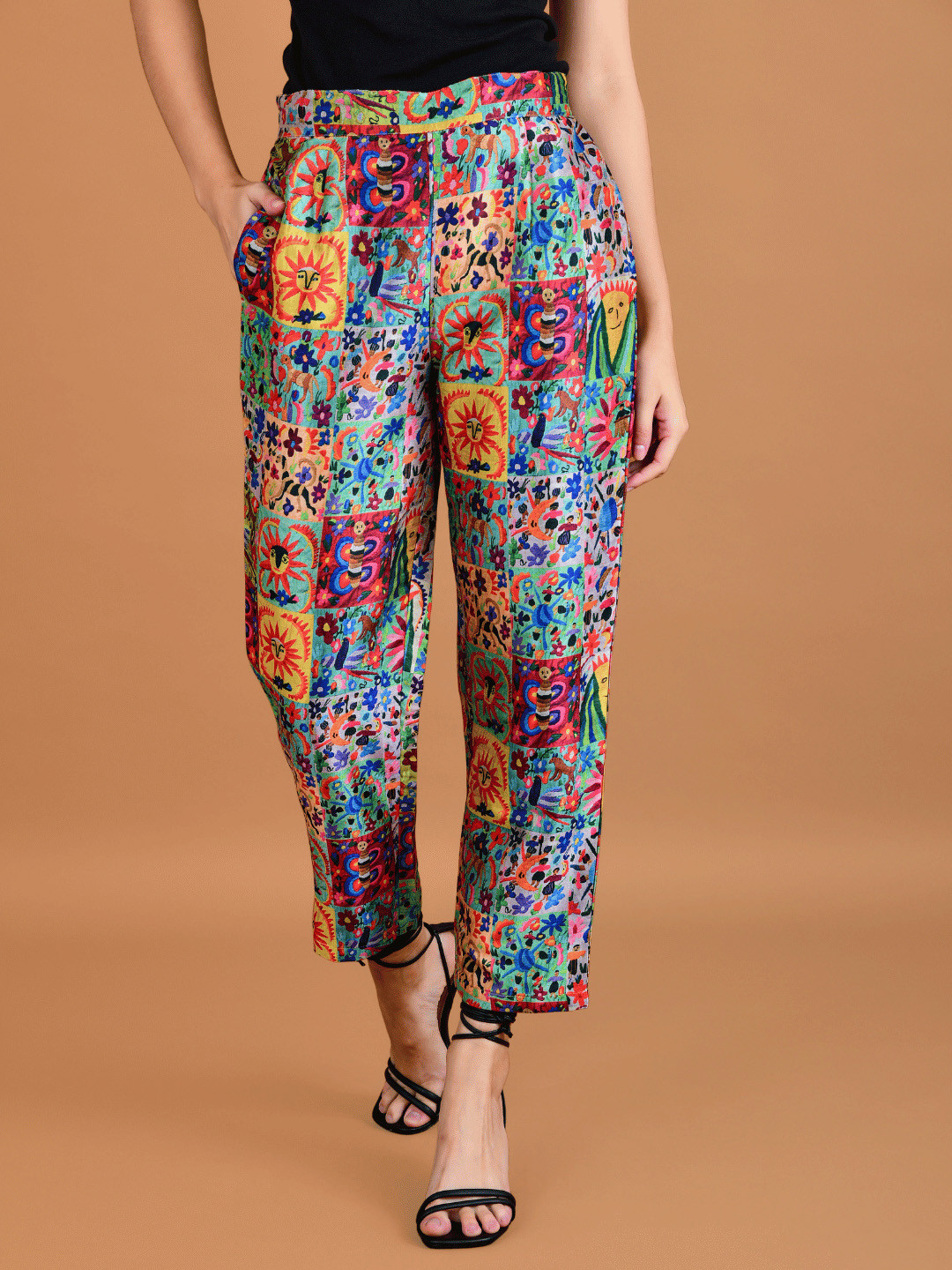 

Boholyfe Women Ethnic Motifs Printed Pleated Trouser, Gold