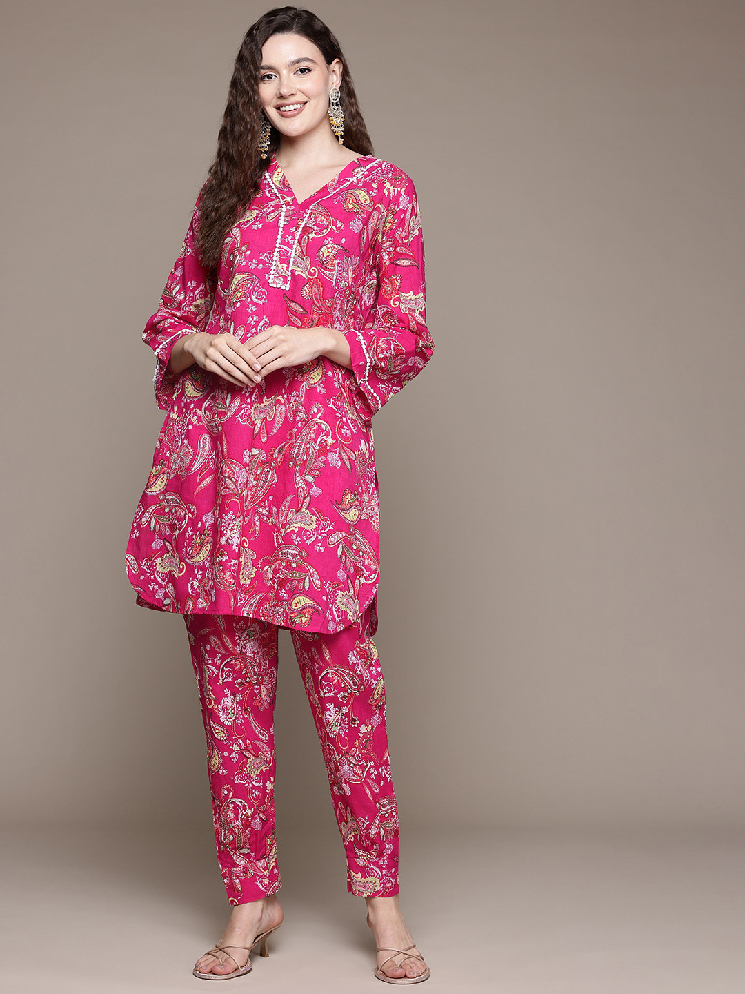

Readiprint Ethnic Print Pure Cotton Tunic With Trousers, Pink