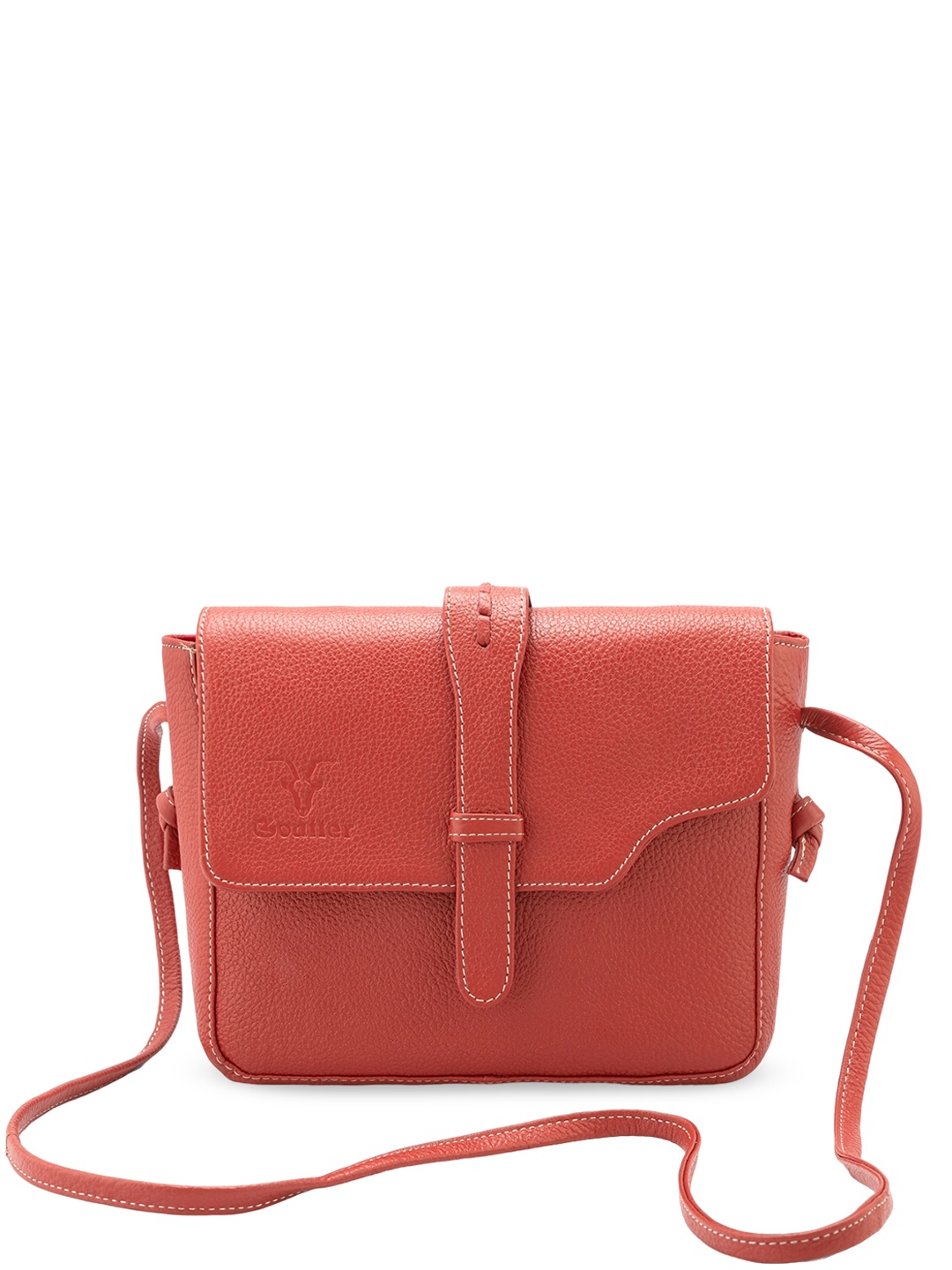 

Goatter Textured Leather Structured Cross-Body Sling Bag, Red
