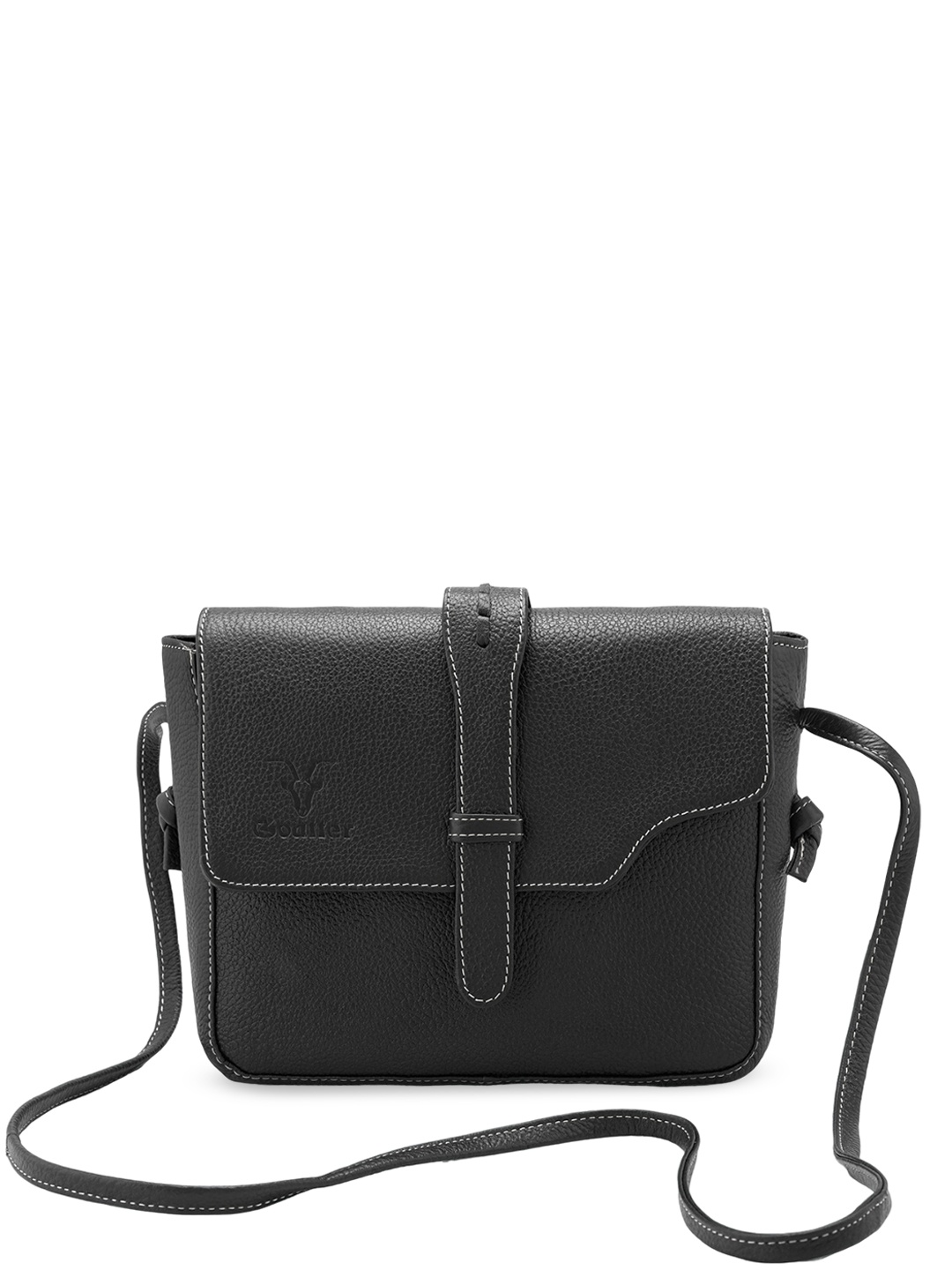 

Goatter Textured Leather Structured Cross-Body Sling Bag, Black