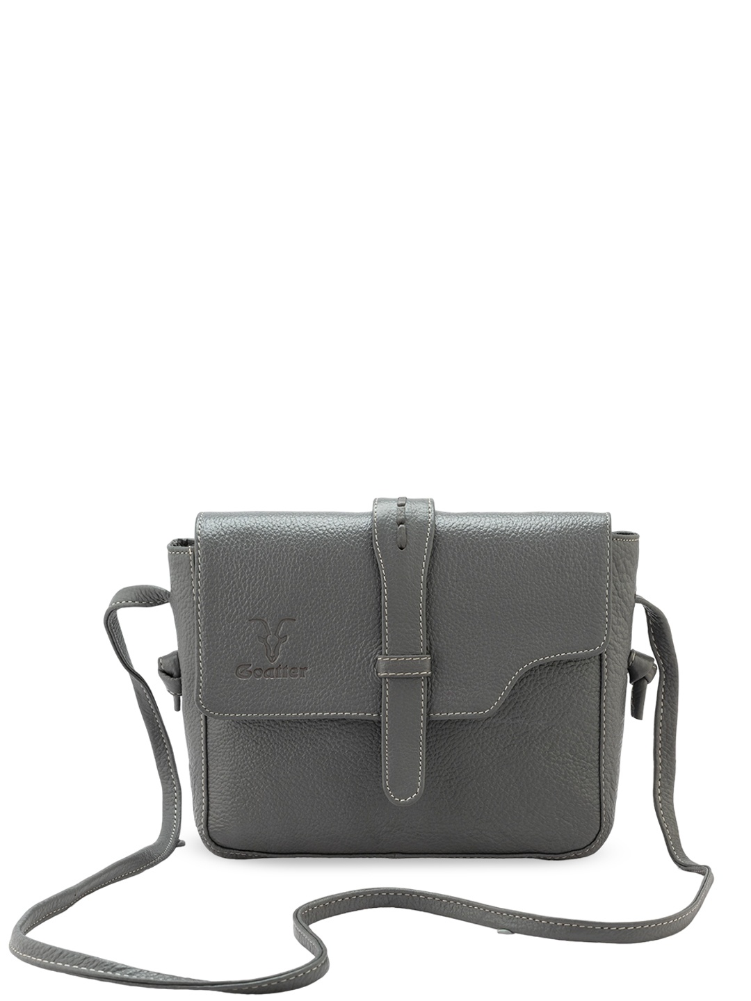 

Goatter Textured Leather Structured Cross-Body Sling Bag, Grey