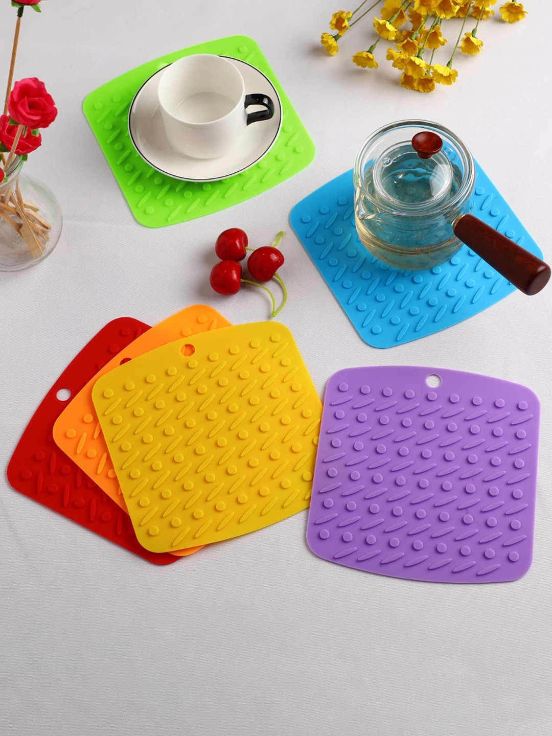 

P-Plus International Brown 4 Pcs Textured Pattern Non-Slip Trivets