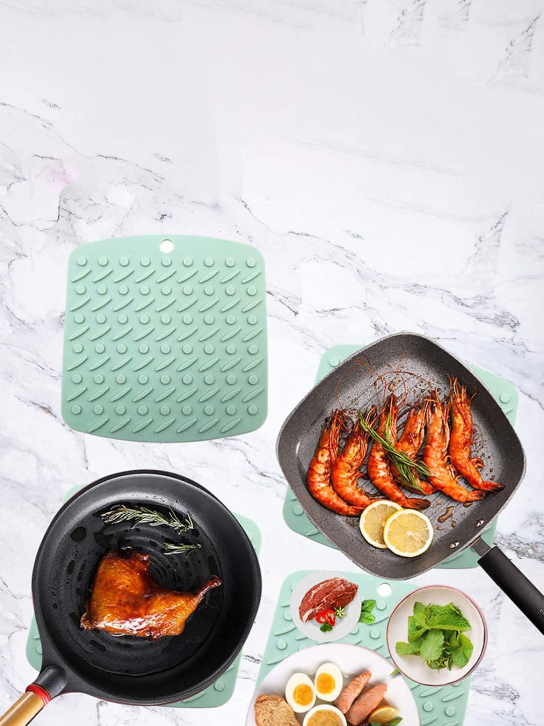 

P-Plus International Green 4 Pieces Textured Non-Slip Trivets