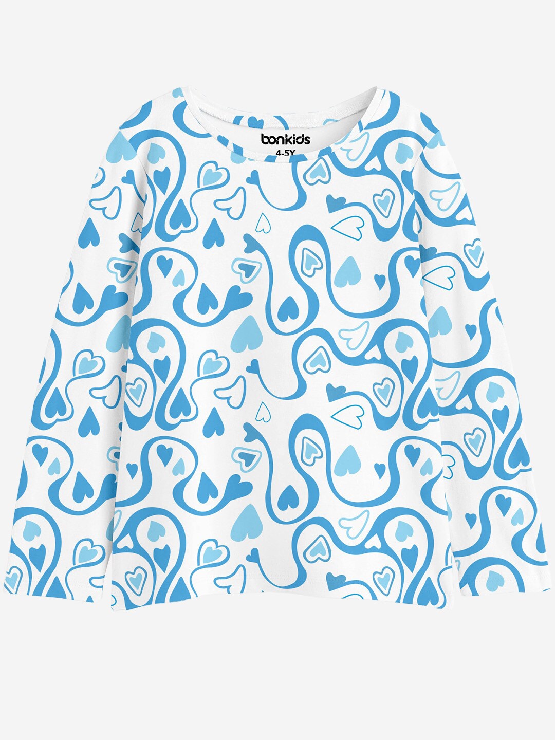

BONKIDS Girls Abstract Printed Round Neck Long Sleeves T-shirt, White