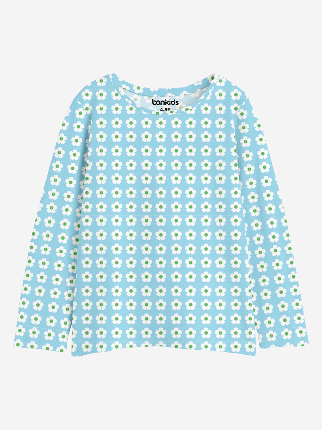 

BONKIDS Girls Boat Neck Long Sleeves Polka Dot Printed Cotton T-shirt, Blue