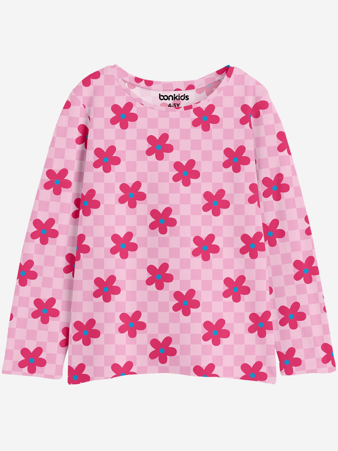 

BONKIDS Girls Floral Printed Round Neck Cotton T-shirt, Pink