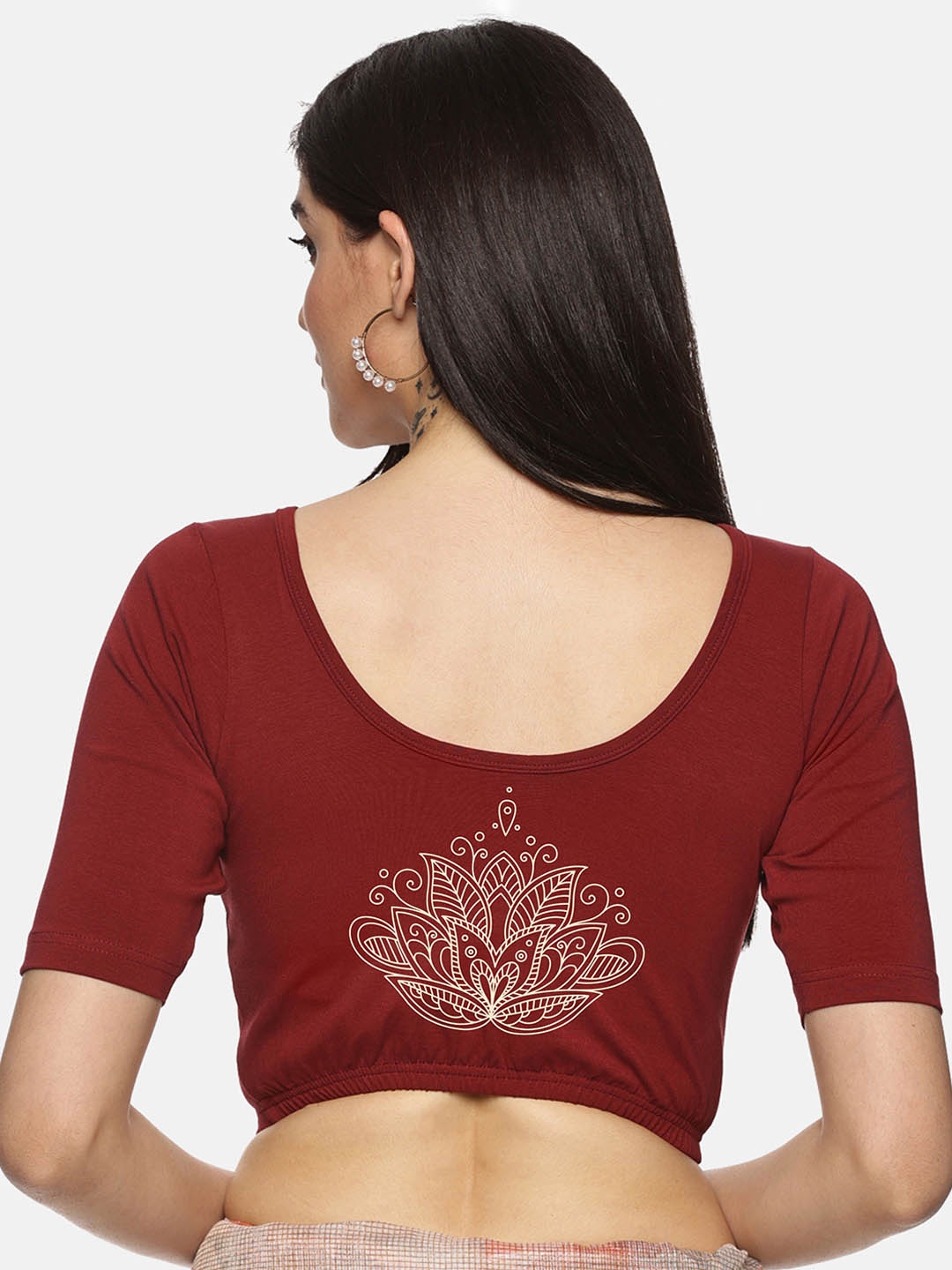 

NOT YET by us Floral Printed Stretchable Cotton Saree Blouse, Maroon