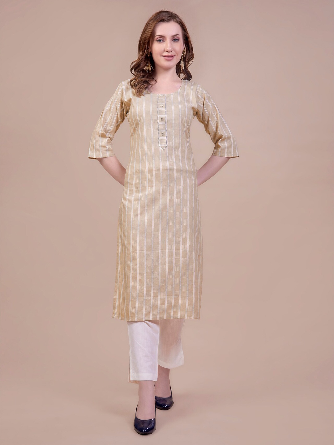 

Goti's Striped Straight Kurta, Beige