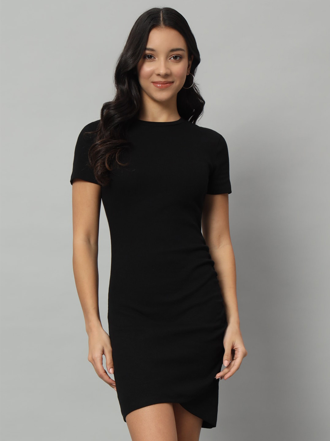 

Mast & Harbour Black Round Neck Sheath Mini Dress