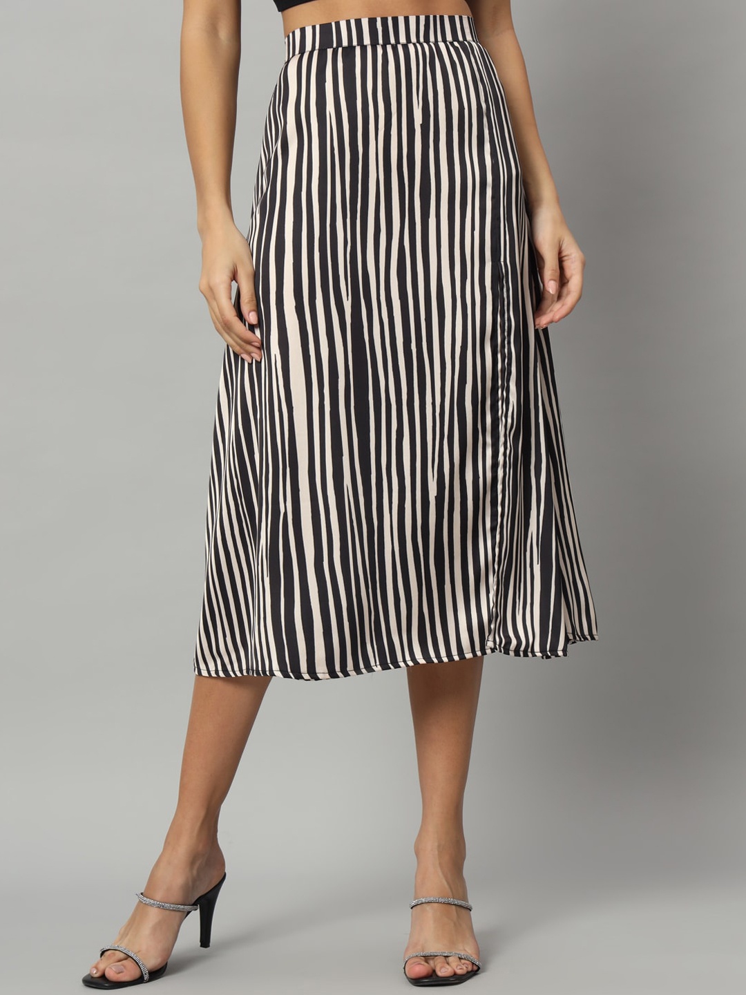 

Mast & Harbour Striped A-line Midi Skirts, Black