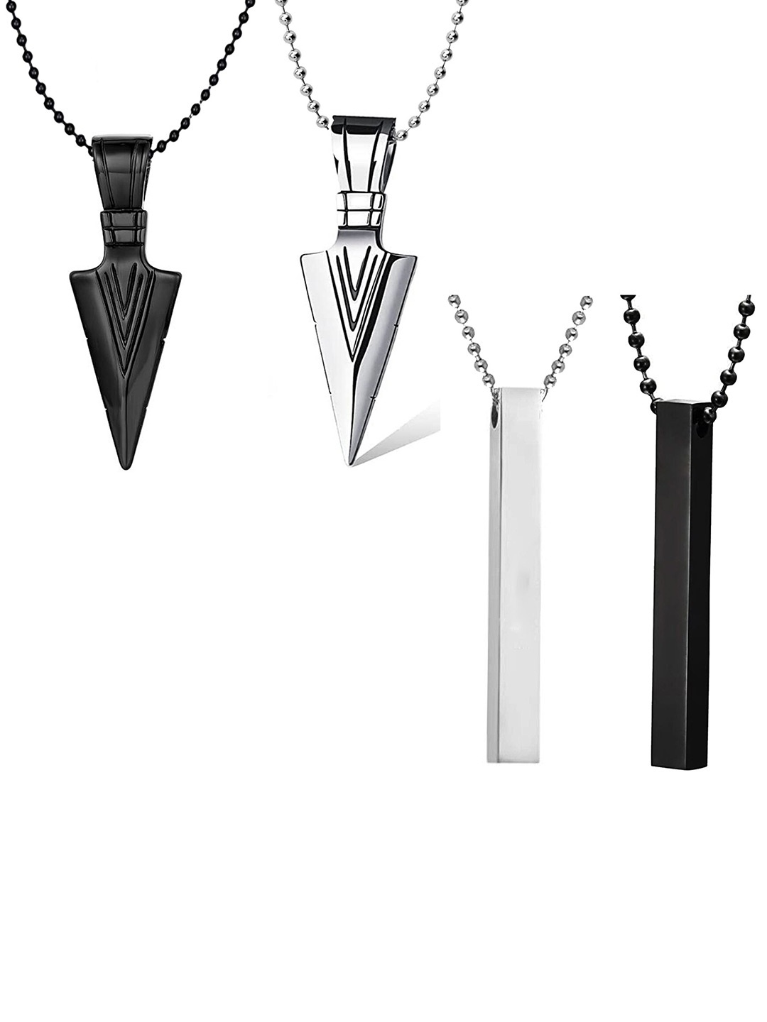 

Okos Set Of 4 Vertical Bar And Ring Shaped Pendant With Chain, Black